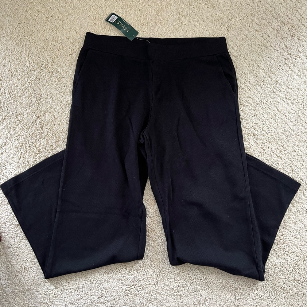 New Ralph Lauren Stretch ribbed pockets dress black slacks pants elastic- Large